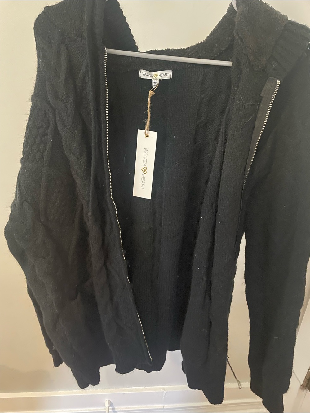 Woven Heart Black Cable-Knit Zip Hoodie Cardigan